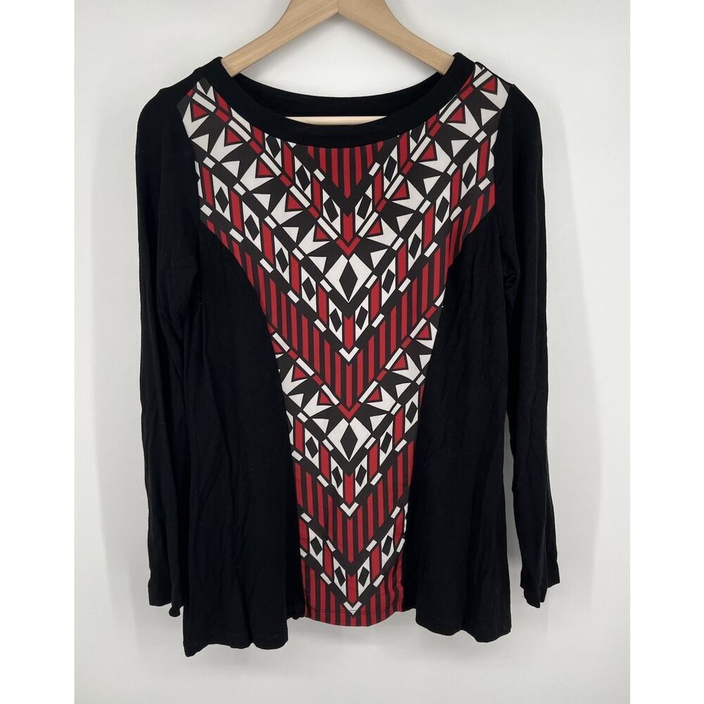 Bob Mackie Wearable Art Tunic Long Sleeve Geometric Red Blouse Size Small